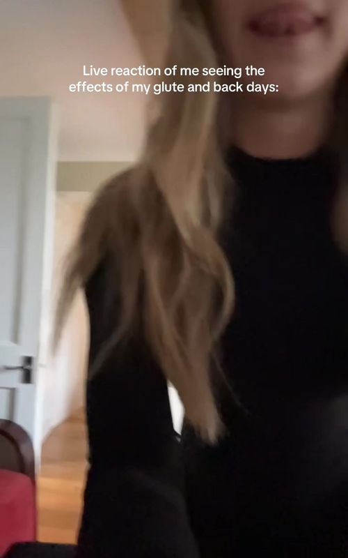 Live reaction of me seeing the effects of my glute and back days: - TikTok hook example