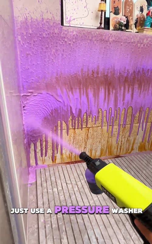 If you hate cleaning bathrooms, just use a pressure washer. - TikTok hook example