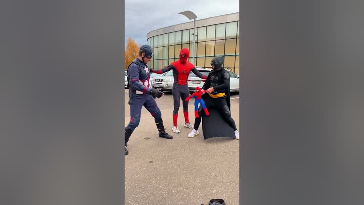 Batman and Captain America scared Spider-Man very funny😂#shorts