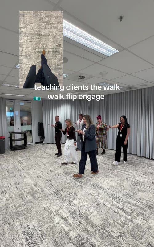 teaching clients the walk walk flip engage - TikTok hook example