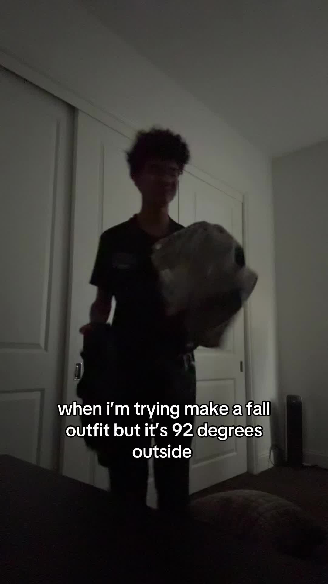 when i'm trying make a fall outfit but it's 92 degrees outside - TikTok hook example