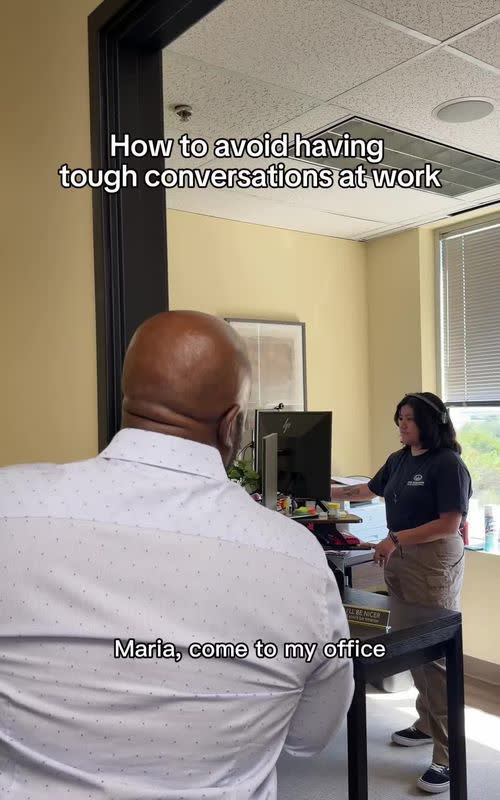 How to avoid having tough conversations at work - TikTok hook example